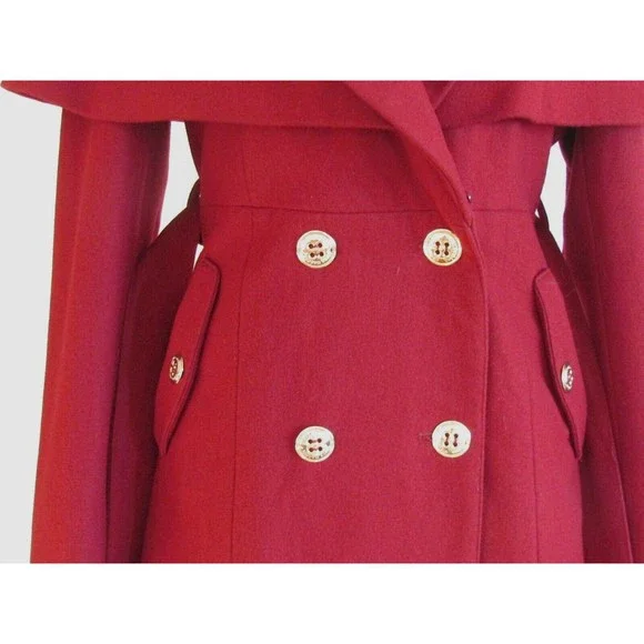 Steve Madden Burgundy Wool Capelet with Faux Fur Collar Double Breasted Coat L
